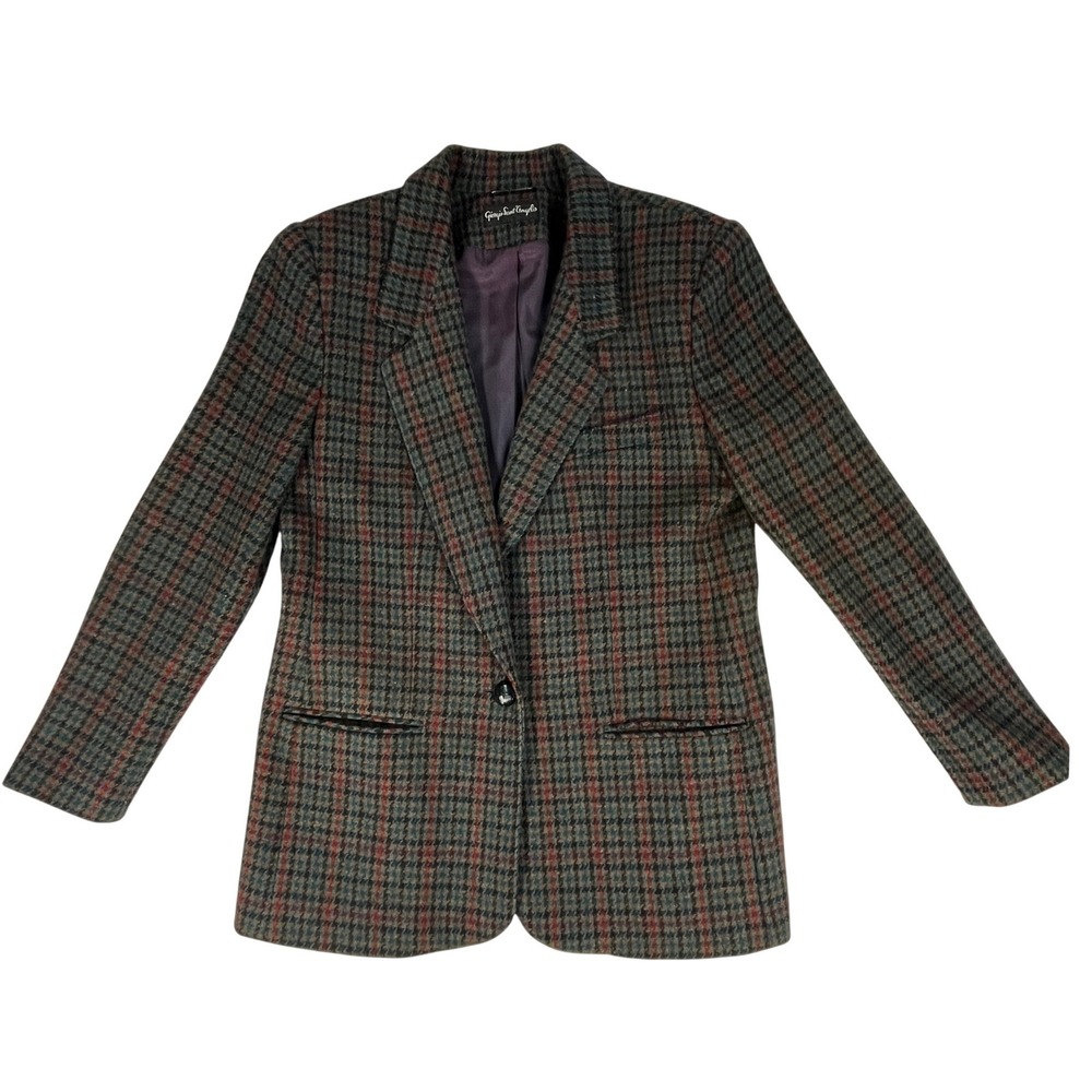 Giorgio Sant'Angelo Vintage 80s Wool Plaid Blazer 10 Equestrian Academia
